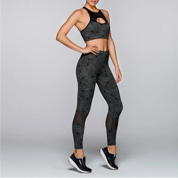 Lorna Jane Sophia Core High Rise Floral Mesh Panel Leggings - Picture 1 of 9